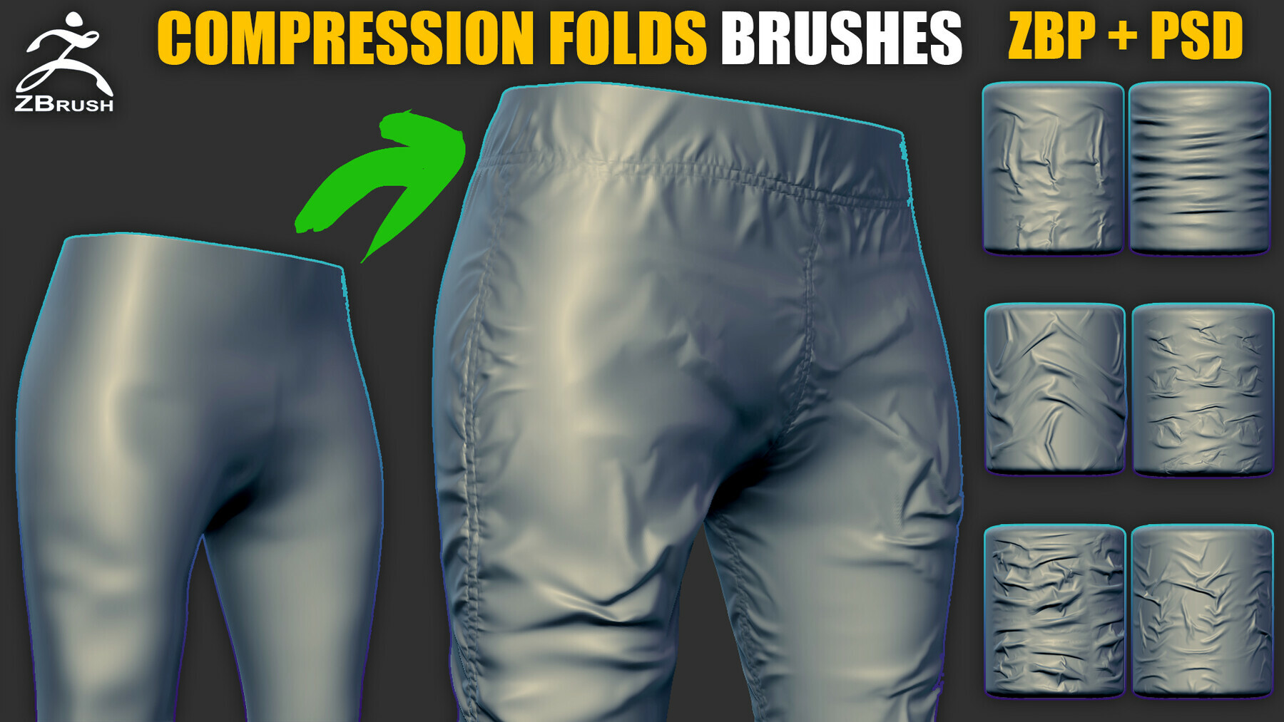 ArtStation - Folds Brushes for ZBrush (ZBP & PSD) | Brushes