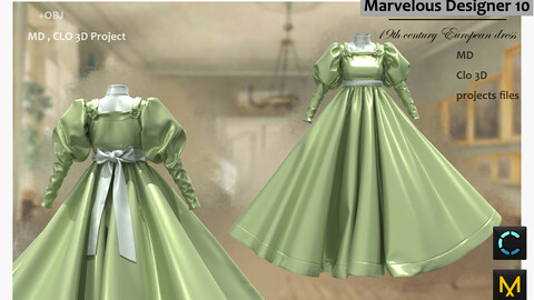 19th Century European dress__Clo3d, Marvelous designer