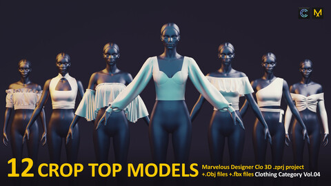 WOMAN CLOTHING / 12 CROP TOP FOR FEMALE  / Marvelous Designer / CLO 3D