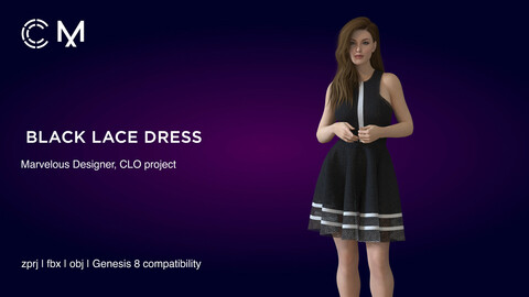 Black Lace Dress | Marvelous Designer | CLO3D project