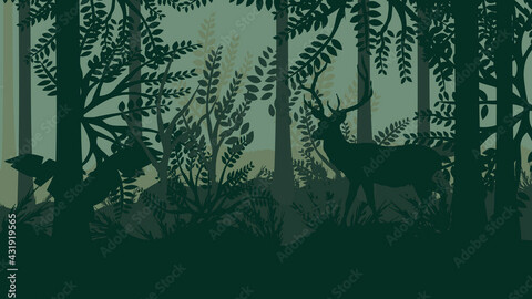 Deer in the dark forest. Illustrator Art...