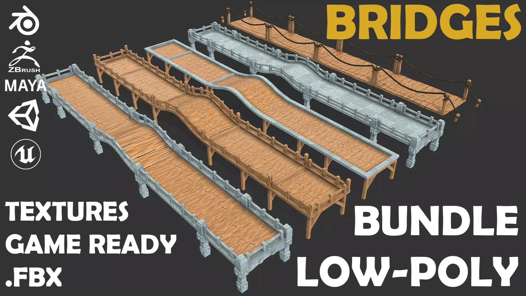 Bridges Bundle Models Low Poly preview