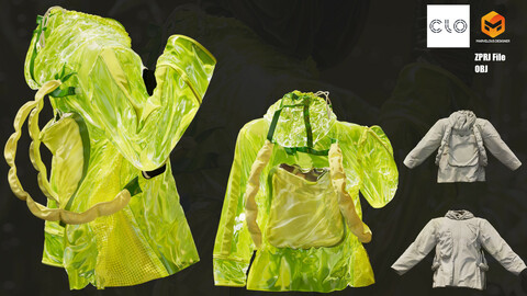DIGITAL FASHION  JACKET - FUTURE TECH JACKET - HIGH END FASHION - CLO 3D / MARVELOUS DESIGNER + OBJ File - Tech Jacket Vol. 2
