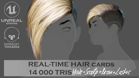 Low Poly Cards Game-ready Undercut Hairstyle