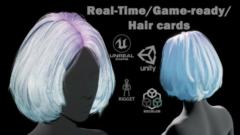 Hairstyle №10. Low-poly / Game-ready / PBR. Polycount: 11450 Tris. / Rigging+Skinning.