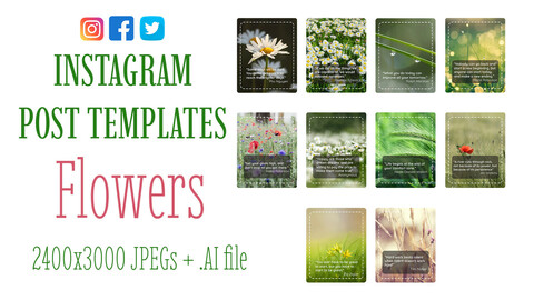 Instagram and Social Media Inspirational Flowers Template For Posts and Stories