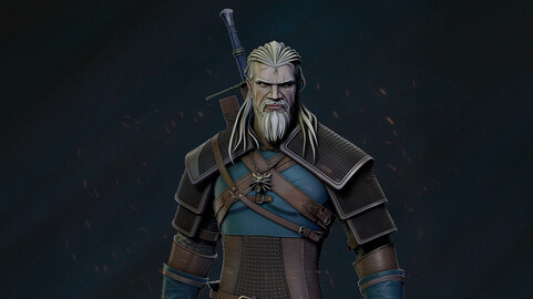 Stylized witcher character from Project Red's The Witcher 3 game