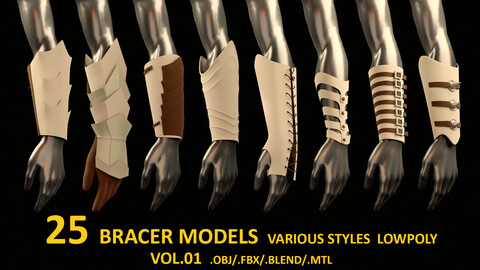 25 Bracer Low & Medium poly models_ various style