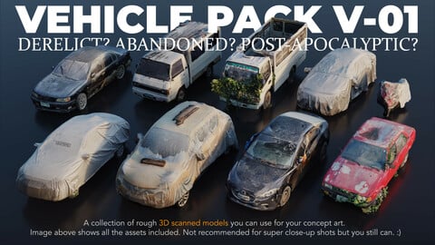 Vehicle Pack V-01 (Post-apocalyptic set) - 3D scanned Kitbash assets