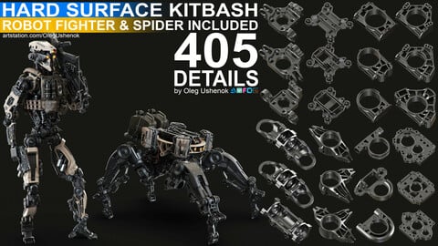 Sci-Fi Hard Surface KITBASH 405 DETAILS + ROBOTS