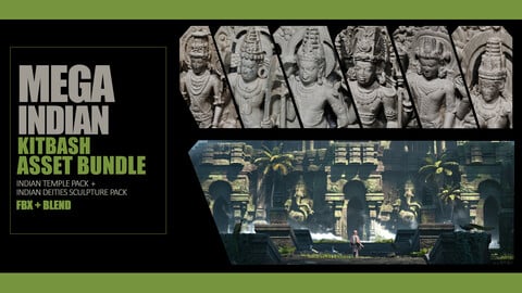 Mega Indian Kitbash Asset Bundle - Indian Temple Architecture Pack + Indian Deities sculpture Bundle