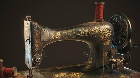 1892 Antique Vintage Sewing Machine — Optimized Game-Ready Asset