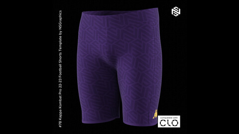 Kappa Kombat Pro 22-23 Football Shorts for CLO3D & Marvelous Designer
