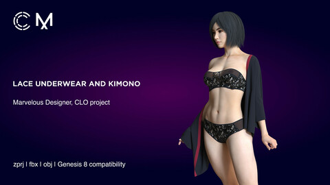 Lace Underwear and Kimono | Marvelous Designer | CLO3D project
