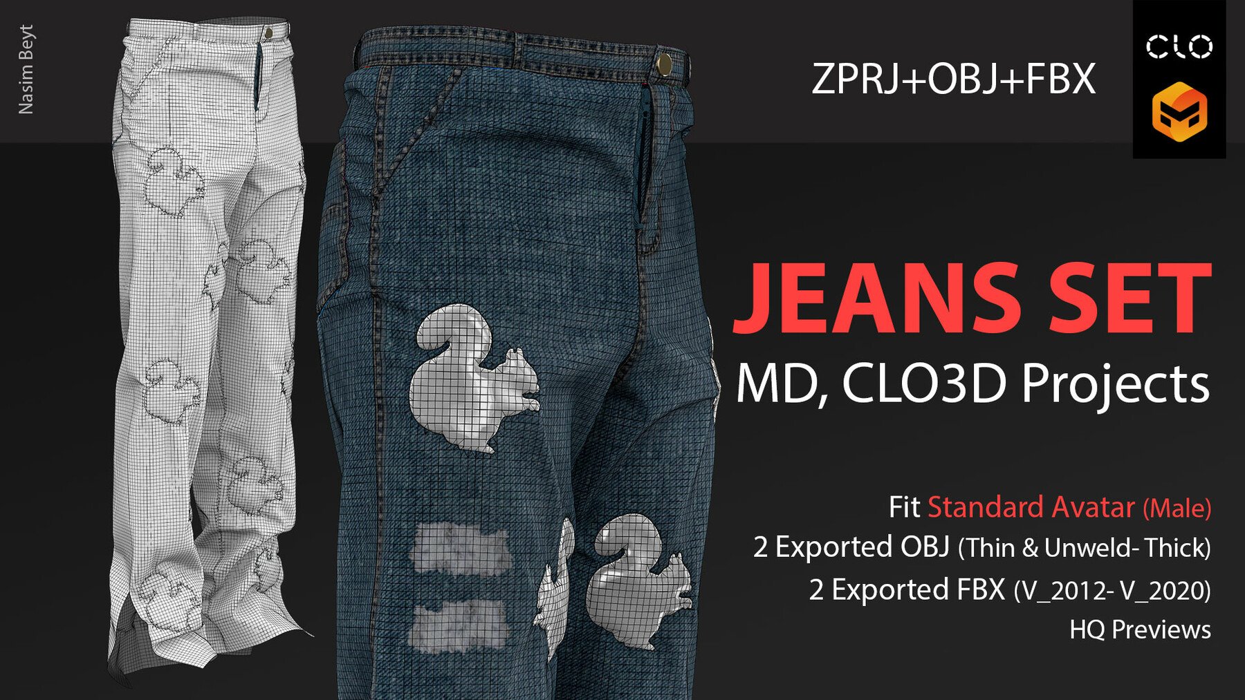 ArtStation - 3 Different Female Jeans Sets (VOL 01) with Texture. CLO3D, MD  PROJECTS+OBJ+FBX