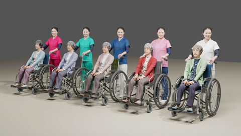 Nursing care set person and wheelchair