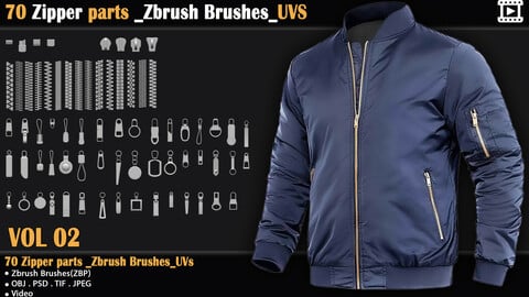 70 Zipper parts _Zbrush Brushes_UVS