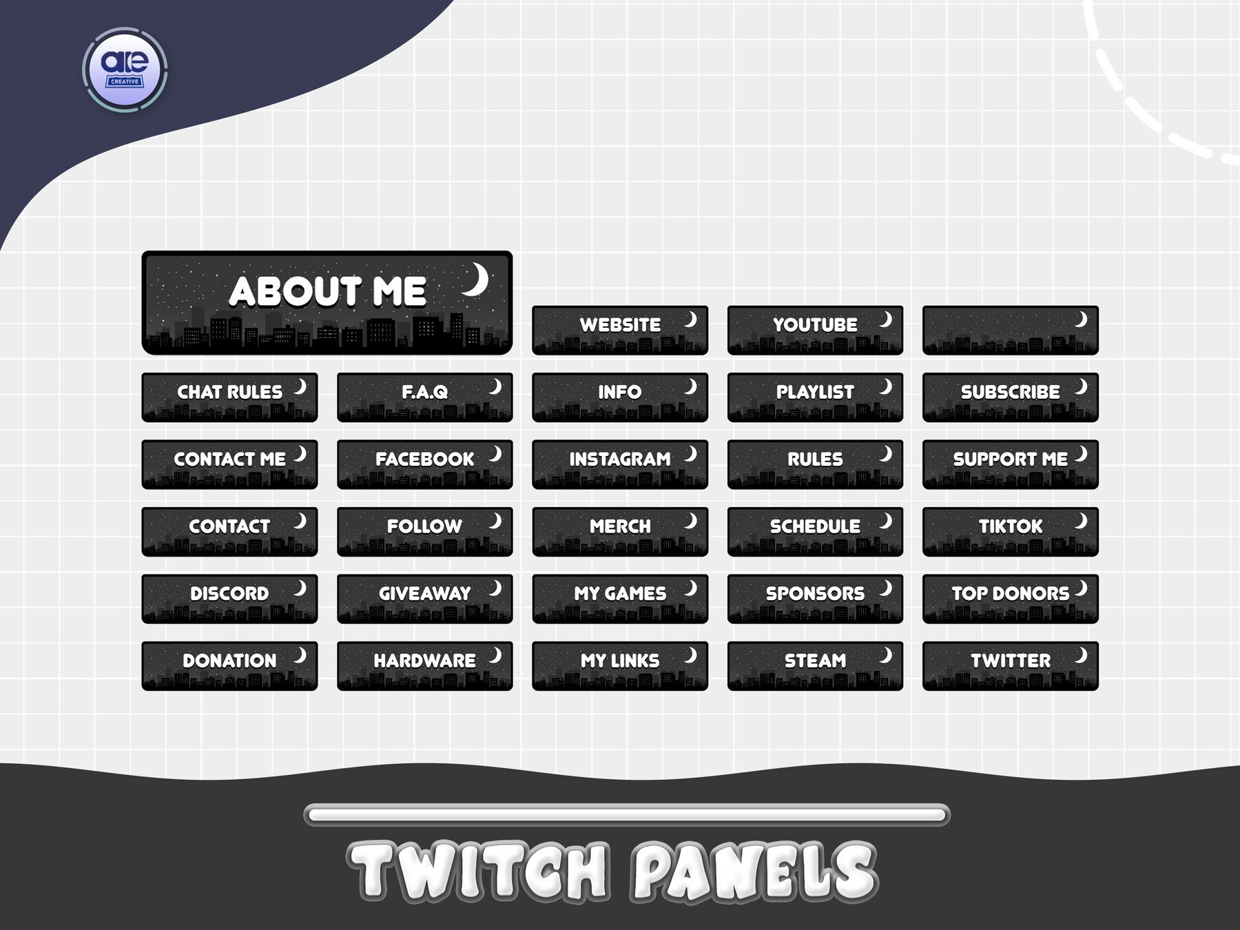 Twitch Night Sky Animated Just Chatting Overlay Black & White