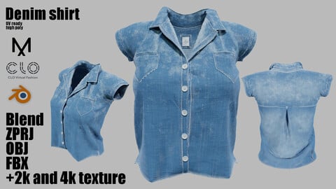 denim shirt-Marvelous designer+Clo3D+Blender(ZPRJ,FBX,OBJ,Blend)+2k-4k texture