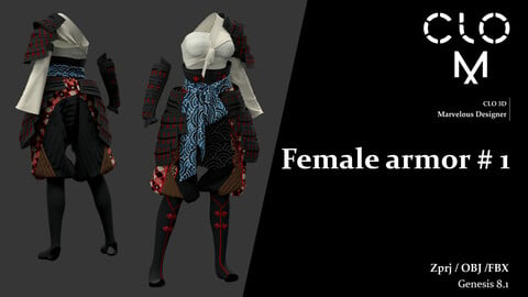 Female armor #1  / Marvelous Designer/Clo3D project file + OBJ