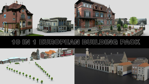 10 IN 1 EUROPEAN BUILDING GAME READY 3D MODEL