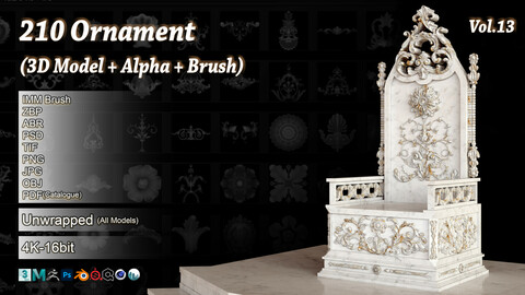 210 Ornament Brush + Alpha + 3D Model Vol 13