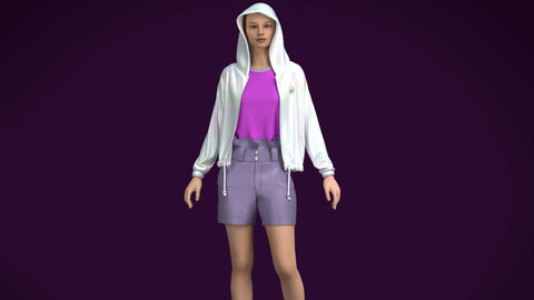 Metaverse-Ladies Hoodie with Short Pant