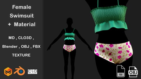 Free  Female Swimsuit +  Material (4K) + Marvelous / CLO 3D+Blender + FBX + OBJ