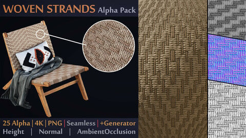 Woven Strands Alpha Pack | 25 Alpha + Normal + AO | PNG | Seamless