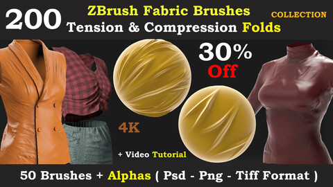 200 Zbrush fabric brush & alpha - Tension and Compression Folds ( collection 1)
