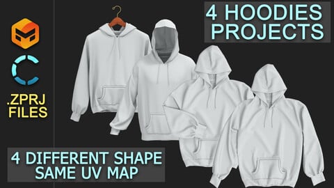 4 Hoodies Projects | MARVELOUS DESIGNER - CLO3D | Same hoodie in 4 different shape