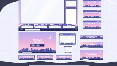 Pastel Sky Stream Pack For Twitch, Panels, Twitch Lofi Aesthetic, Stream Border, Twitch Panels, Overlay Set, Animated Alerts