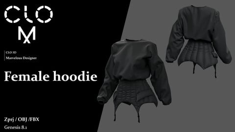 Female hoodie  / Marvelous Designer/Clo3D project file + OBJ