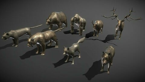 3D  Models - 8 Animal Bronze Statues