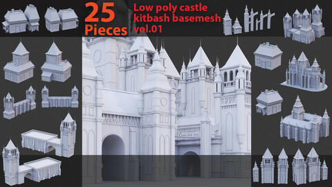 Low poly castle kitbash basemesh vol.01
