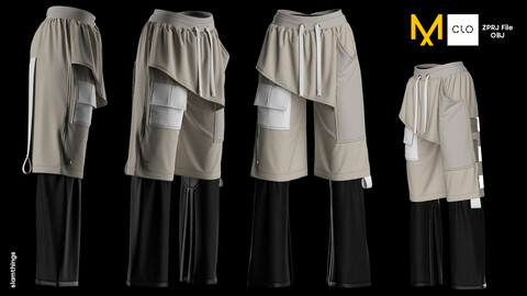 Future Fashion Pants + Shorts #020 - Clo 3D / Marvelous Designer + OBJ / DIGITAL FASHION / STREET WEAR / OVERSIZED / HYPEBEAST