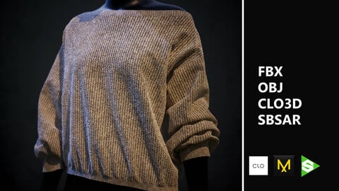 Sweater+Wool Material. Marvelous Designer/Clo3d project + OBJ + FBX+sbsar