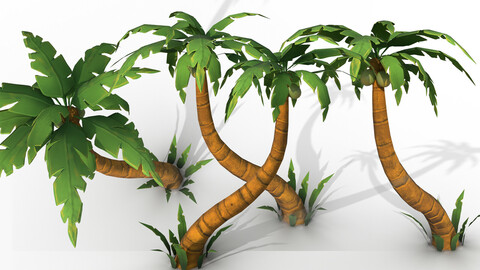 Stylized palm tree PBR  game ready Low-poly 3D model