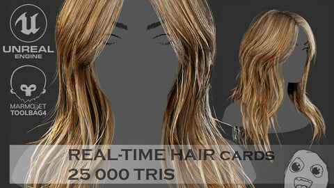 Low Poly Cards Game-ready Long Hairstyle