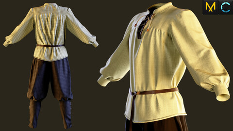 Medieval Outfit low poly (fbx) + PBR Textures + Marvelous Designer/Clo3d (zprj) File + High poly (obj)