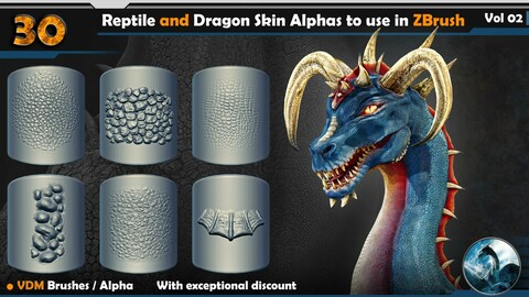 30 Reptile and Dragon Skin Alphas to use in ZBrush  Vol 02