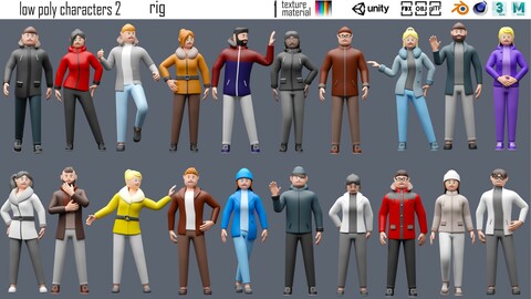 Cartoon characters 2 Low-poly 3D model