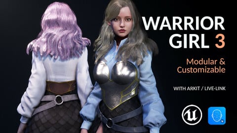 Warrior Girl 3 - Customizable Modular Game Vtuber Character for Unreal Engine