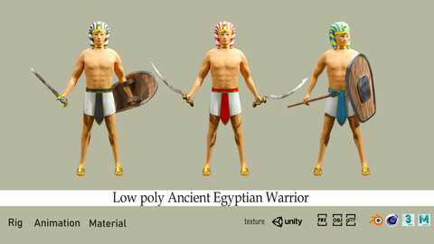 Cartoon character ancient egyptian warrior Low-poly 3D model