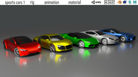 Cartoon sports cars Low-poly 3D model