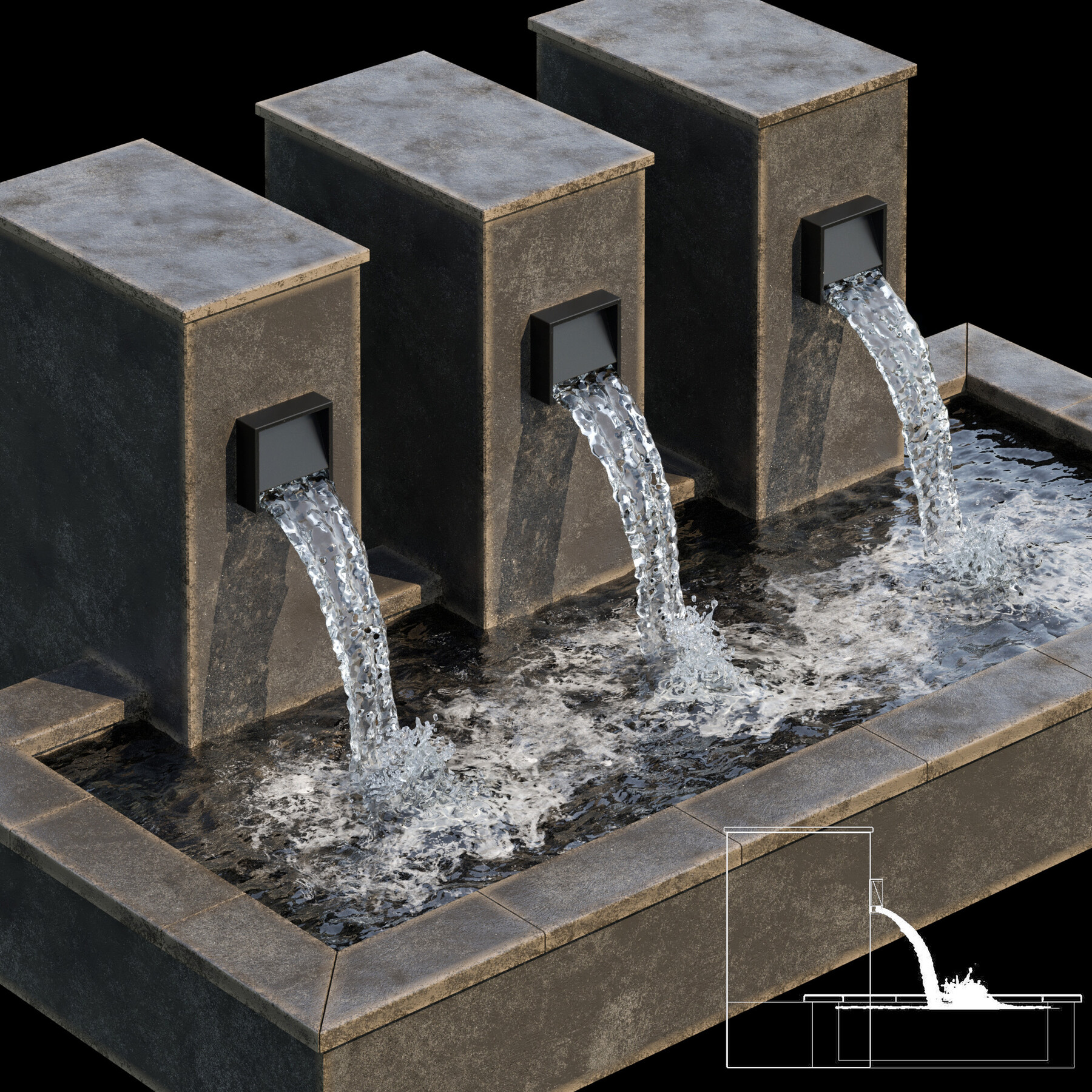 ArtStation Waterfall fountains cascade 01 Game Assets