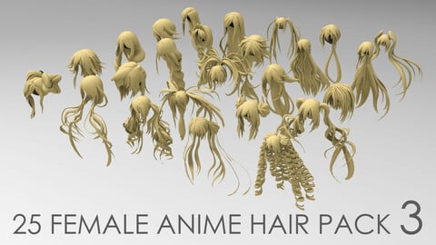 25 female anime hair pack 3