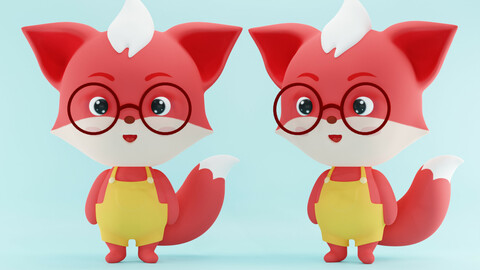 Cute 3d character cartoon fox model Low-poly 3D model