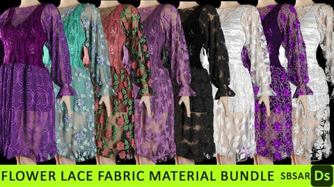 Flower Lace embroidery fabric PBR material bundle (SBSAR + 4K textures)