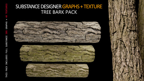 TREE BARK TEXTURE PACK + GRAPH AND SBSAR FILE